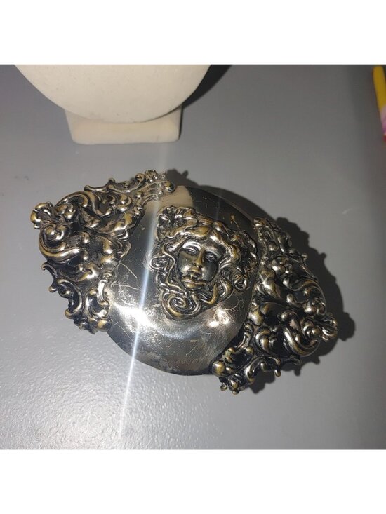 Large Art Nouveau Belt Buckle Sash Plaque Vintage Maiden Medusa Silver Plated main image 11